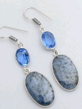 Sodalite, Blue Topaz Gemstone 925 Sterling Silver Handmade Drop Dangle Earrings